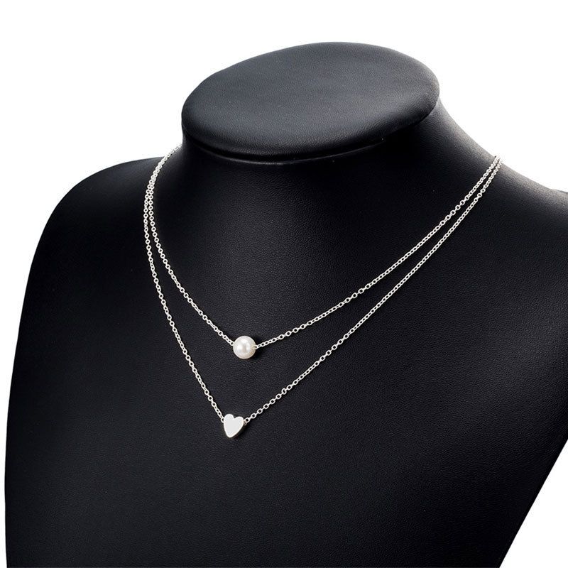 1pc heart-shaped faux pearl pendant double-layer necklace for women, versatile multi-layer choker collar jewelry