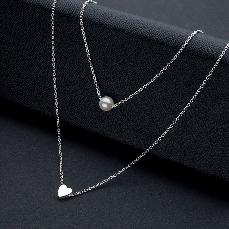 1pc heart-shaped faux pearl pendant double-layer necklace for women, versatile multi-layer choker collar jewelry