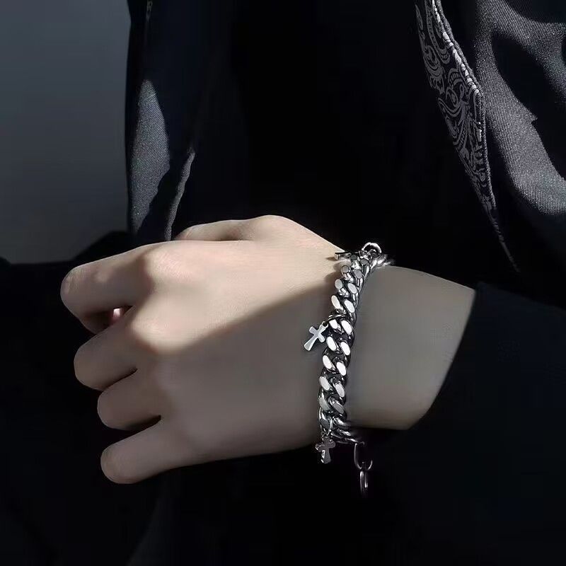 1pc men's bracelet personality fashion temperament simple bracelet versatile cold wind titanium steel cross hand ornament tide hip hop cool Korean version