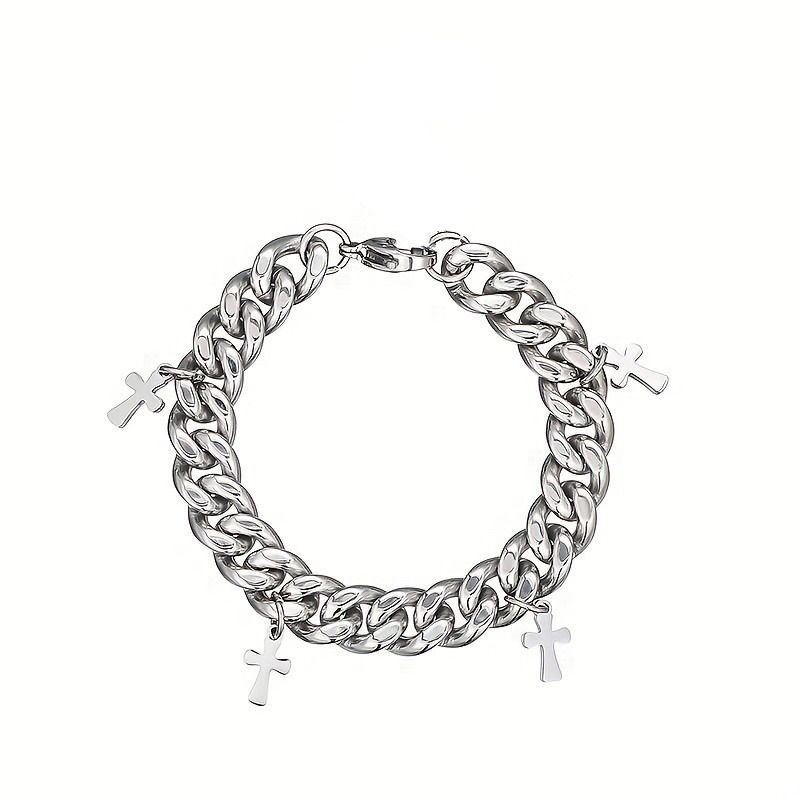 1pc men's bracelet personality fashion temperament simple bracelet versatile cold wind titanium steel cross hand ornament tide hip hop cool Korean version