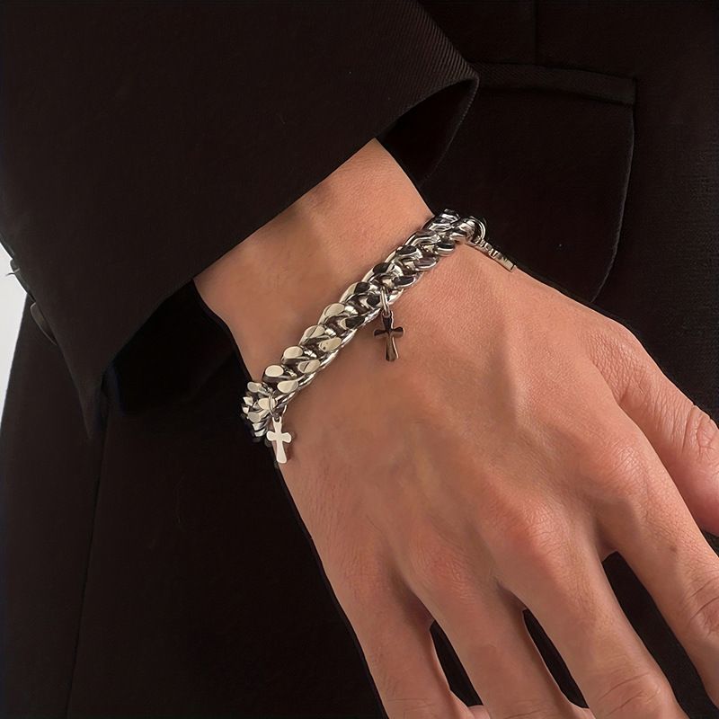 1pc men's bracelet personality fashion temperament simple bracelet versatile cold wind titanium steel cross hand ornament tide hip hop cool Korean version