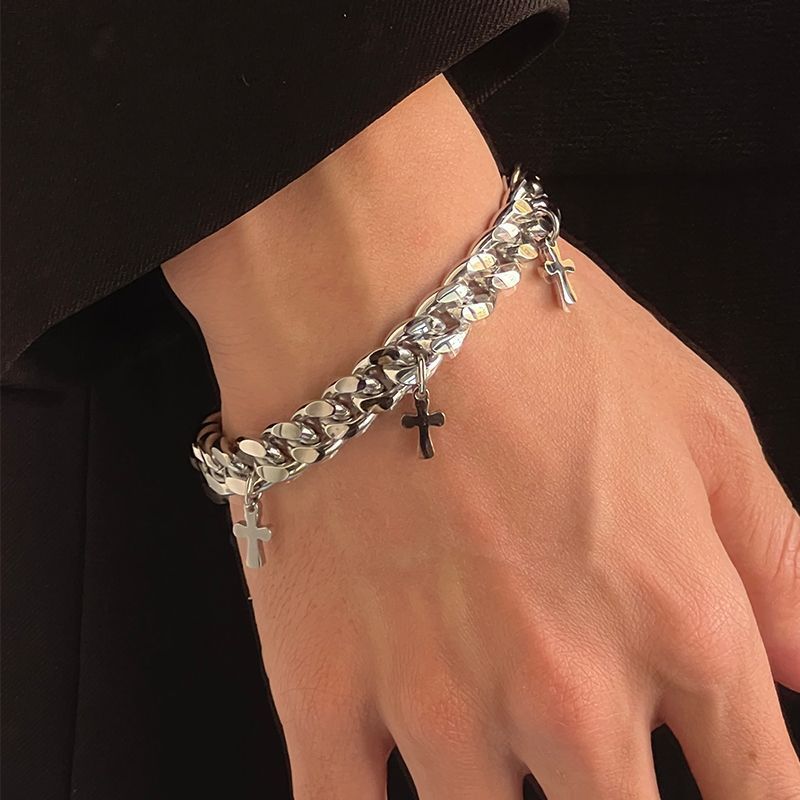 1pc men's bracelet personality fashion temperament simple bracelet versatile cold wind titanium steel cross hand ornament tide hip hop cool Korean version