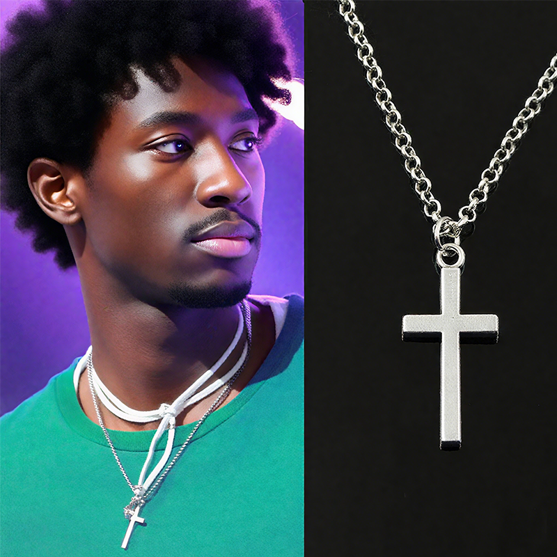 1pc American style new titanium steel cross necklace for men's fashion, versatile stainless steel cross pendant, sweater chain accessory