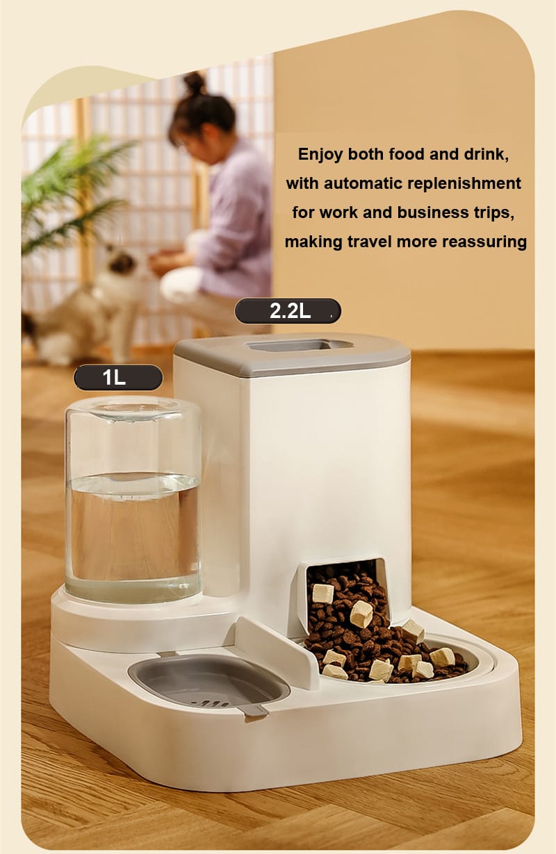 2-in-1 Automatic Pet 2.2L Food and  1L Water Dispenser, Dry and Wet separation