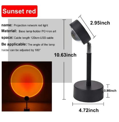Sunset Lamp USB LED Sunset Projector Light 180° Rotating Mood Lamp for Photography, Bedroom Decor, Selfie, Rainbow Light, Home Decoration