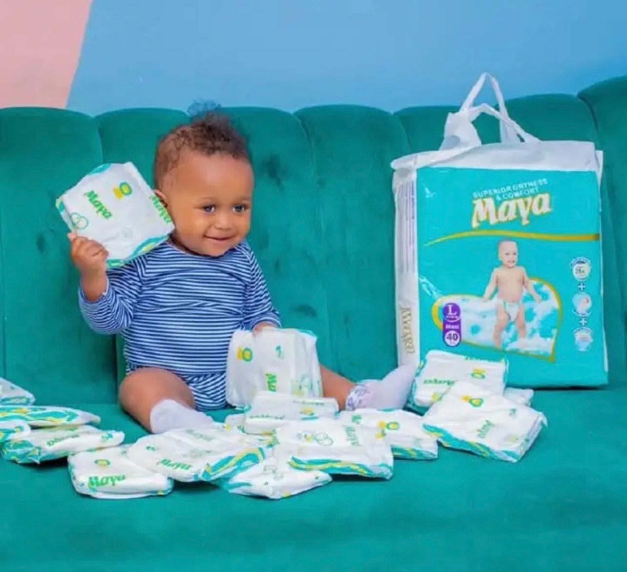Maya disposable baby diapers, leak proof, gentle on babies skin