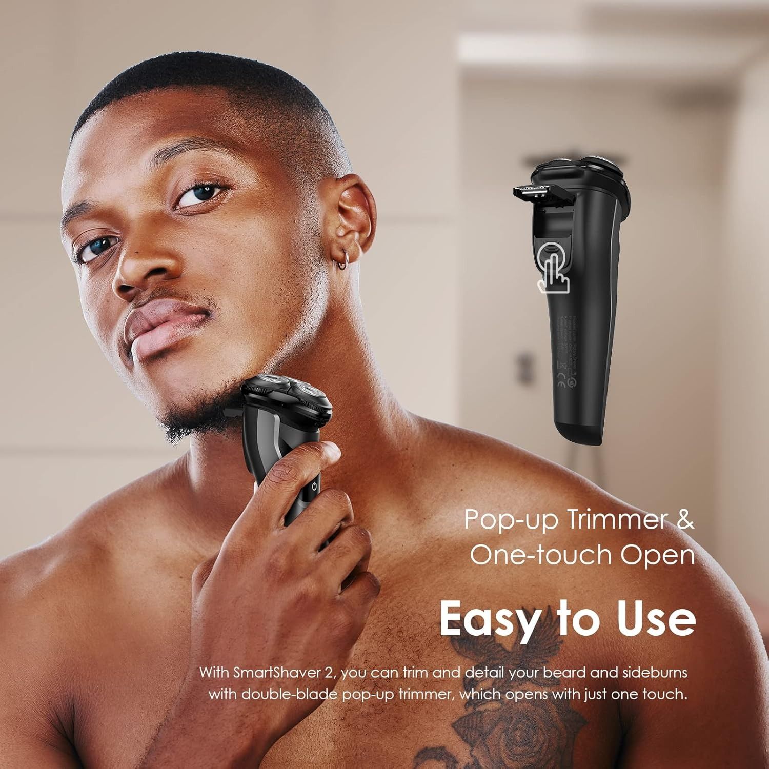 Oraimo SmartShaver 2 Premium Cordless Electric Shaver for men, Wet & Dry Electric Shaver with Pop-Up Trimmer, Super Fast Charge 60 minutes Runtime, Rechargable, 3 Head 360° Rotary Shaver for Men