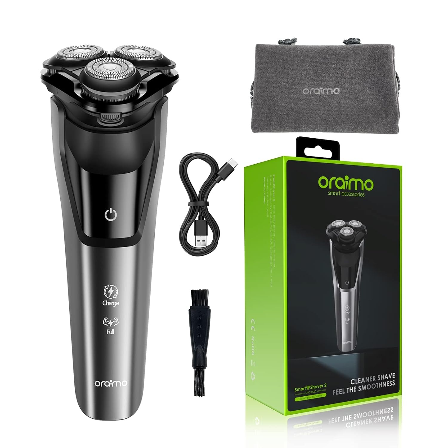 Oraimo SmartShaver 2 Premium Cordless Electric Shaver for men, Wet & Dry Electric Shaver with Pop-Up Trimmer, Super Fast Charge 60 minutes Runtime, Rechargable, 3 Head 360° Rotary Shaver for Men
