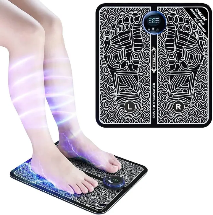 Electric EMS Foot Massager Pad Feet Muscle Stimulator Massager Mat Use Portable Black