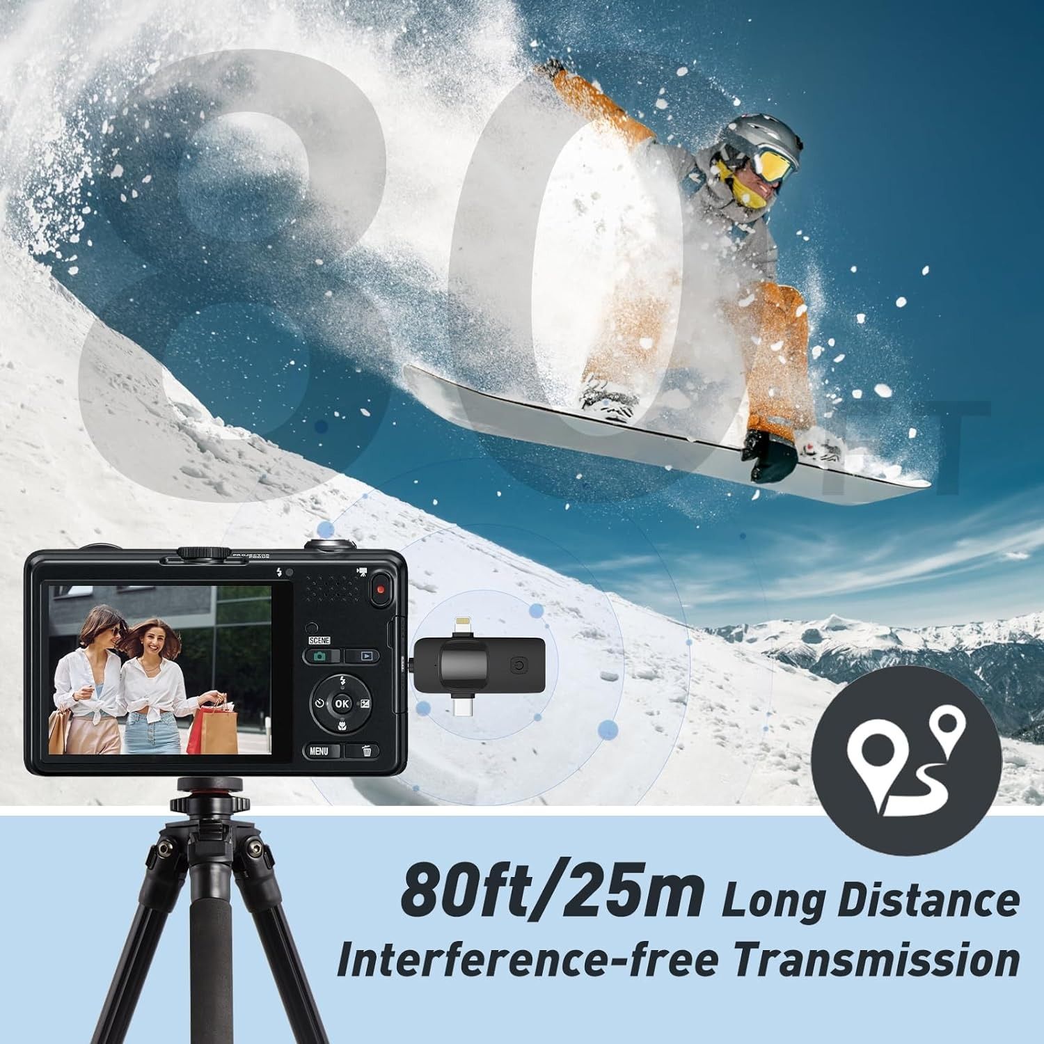 3 in 1 Wireless Microphone for iPhone, iPad, Android, Camera, Mini Microphones USB C, 12Hs Working Time, Lavalier Mic for Vlog, Podcast, TikTok, YouTube