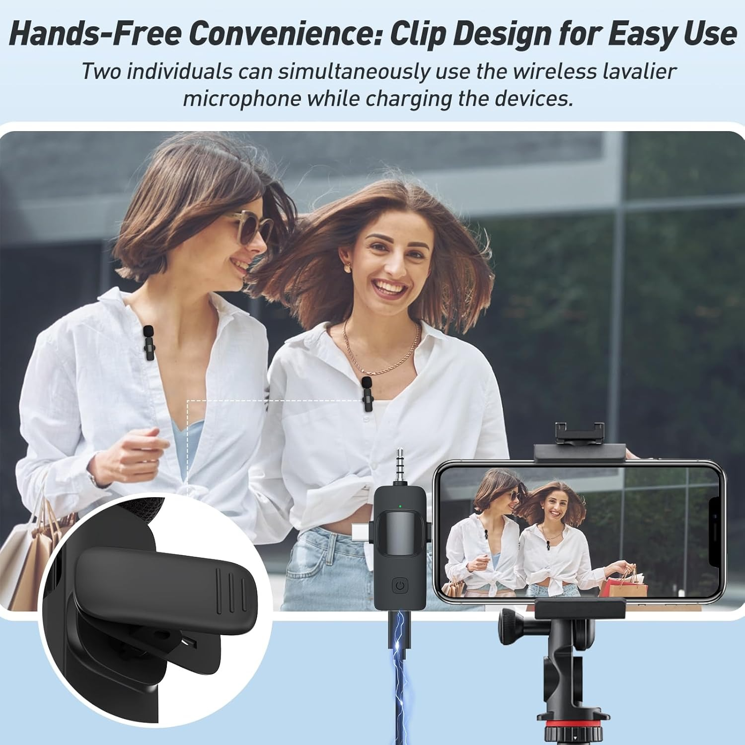 3 in 1 Wireless Microphone for iPhone, iPad, Android, Camera, Mini Microphones USB C, 12Hs Working Time, Lavalier Mic for Vlog, Podcast, TikTok, YouTube