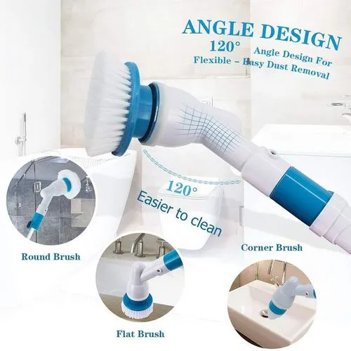 Electric Rechargeable 3-Head Spin Scrubber Cleaning & Multi-functional Brush with Replaceable Brush Heads Extension Handle