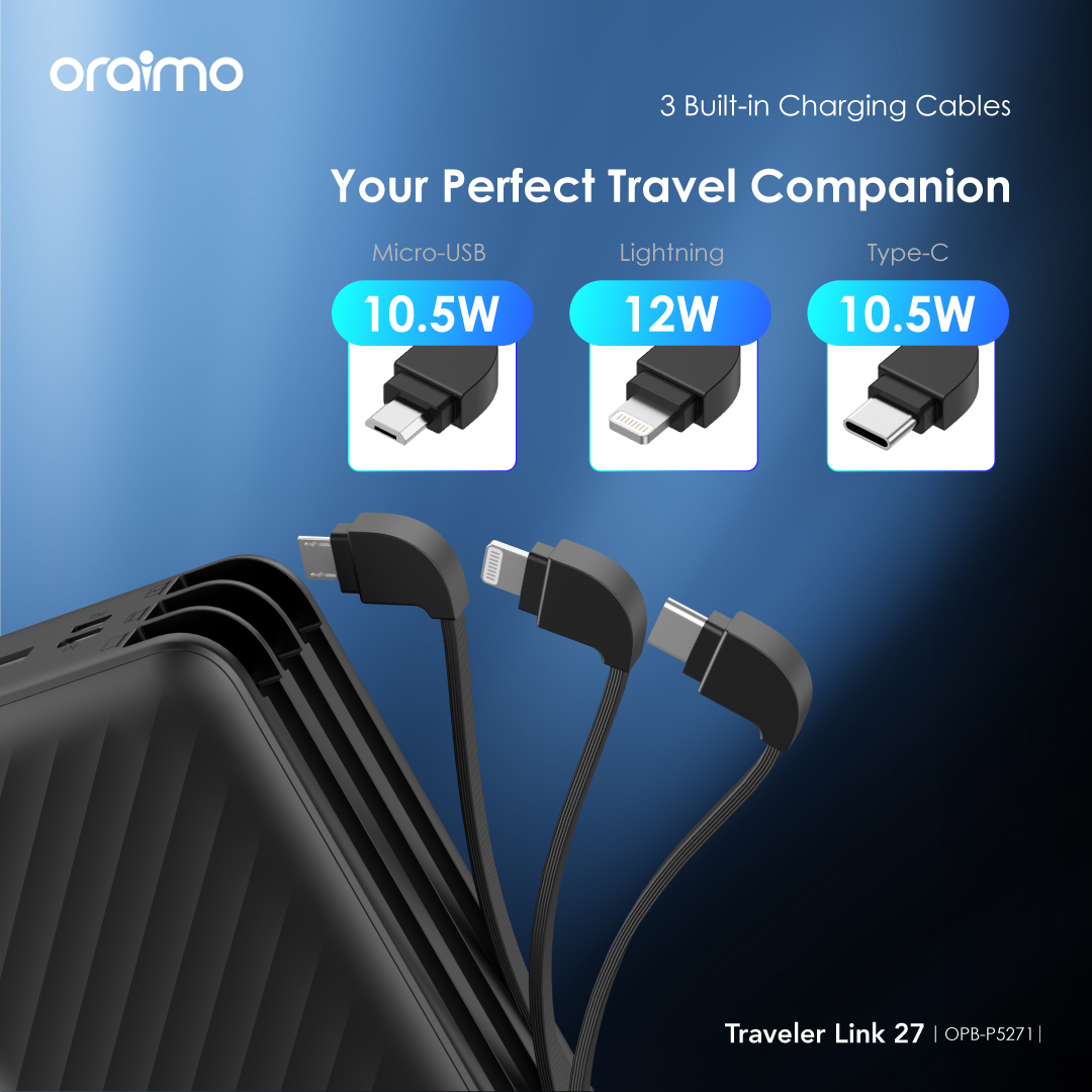 oraimo Traveler 27000mAh 12W Power Bank With Charging Cables