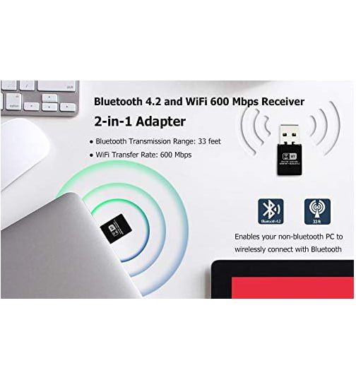 2-in-1 USB WiFi Bluetooth-compatible 5.0 Adapter 802.11ac 300Mbps Dual-band & USB Wifi LAN Adapter Dongle Network 802.11b/g/n
