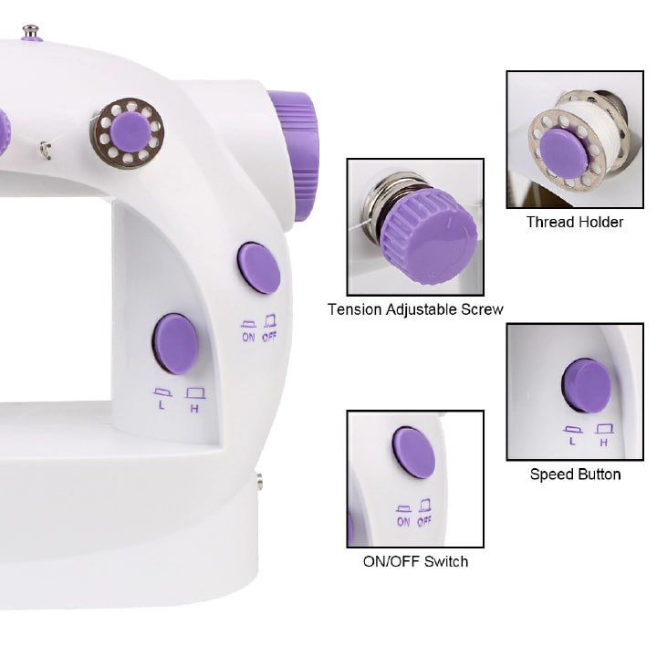 Sewing Machine Mini Portable Household Domestic Night Light Foot Pedal Straight Line Hand Table Two Thread Kit Electric Manual