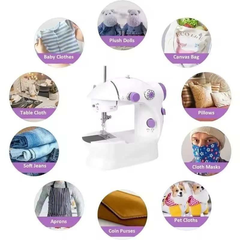 Sewing Machine Mini Portable Household Domestic Night Light Foot Pedal Straight Line Hand Table Two Thread Kit Electric Manual