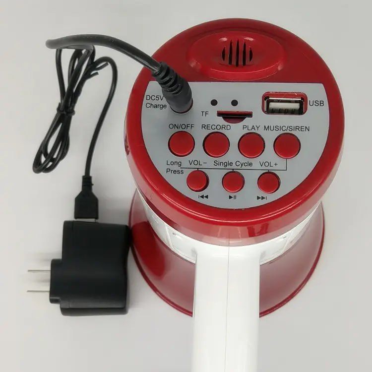 Audio Handheld Megaphone/Bullhorn/Loud Speaker with Rechargeable Battery with Charger - 30 Watts, Range 500 Meters, Memory Card Slot, Sound Recording, Siren