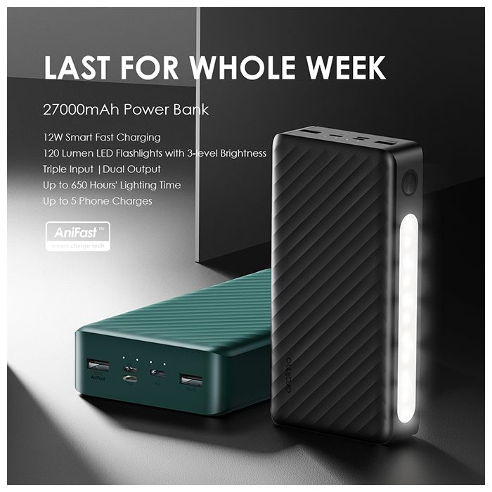Oraimo Traveler 3 Vision 27000 mAh Superior-high Capacity Power Bank with 3-level Brightness Torch