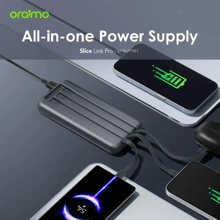 Oraimo Slice Link Pro 10000mAh 22.5W Power Bank with Charging Cables