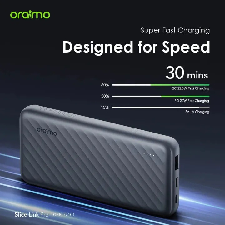 Oraimo Slice Link Pro 10000mAh 22.5W Power Bank with Charging Cables