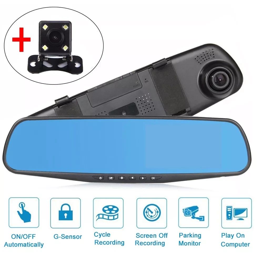 Mirror Car DVR,Camera Full HD 1080P Video, 1080p Rearview Dash Car Camera, Reverse Front And Back Rear Mirror Camera, Car Recorder Dual Dash Camera.
