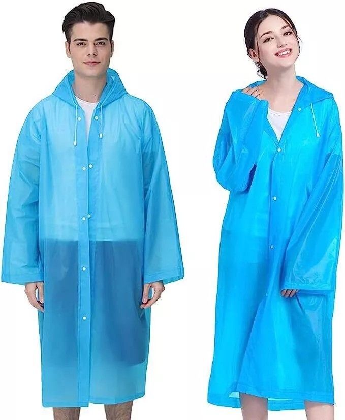 Men and Women Reusable Waterproof Jacket, Button Hooded Raincoat, unisex light weight Rainwear, Rain Coat with Poncho, EVA adult rain coat, long outdoor adult plastic rain coat.
