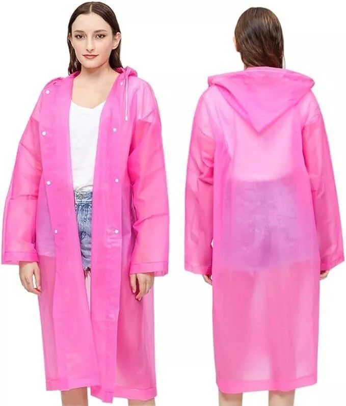 Men and Women Reusable Waterproof Jacket, Button Hooded Raincoat, unisex light weight Rainwear, Rain Coat with Poncho, EVA adult rain coat, long outdoor adult plastic rain coat.