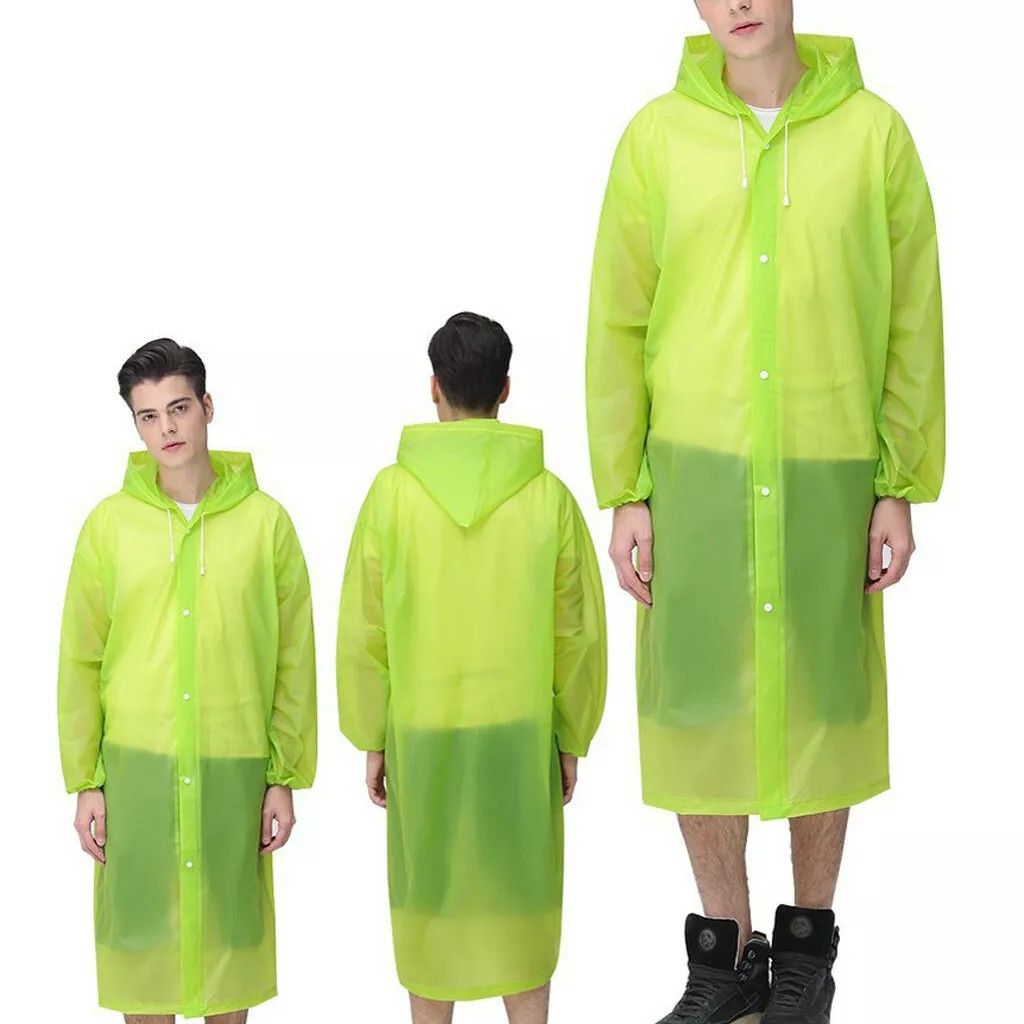 Men and Women Reusable Waterproof Jacket, Button Hooded Raincoat, unisex light weight Rainwear, Rain Coat with Poncho, EVA adult rain coat, long outdoor adult plastic rain coat.