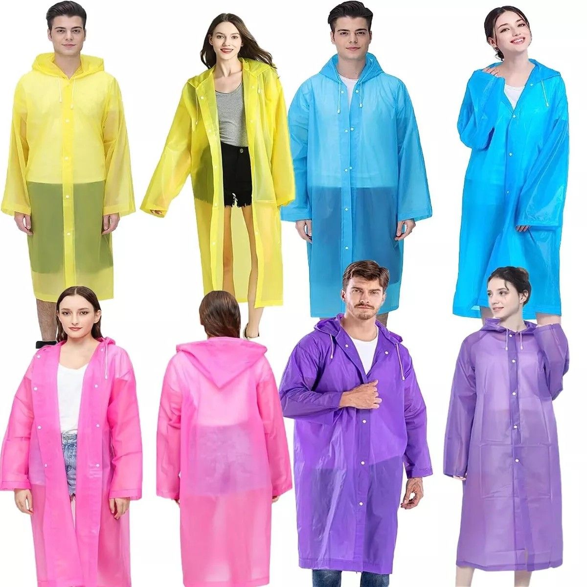Men and Women Reusable Waterproof Jacket, Button Hooded Raincoat, unisex light weight Rainwear, Rain Coat with Poncho, EVA adult rain coat, long outdoor adult plastic rain coat.