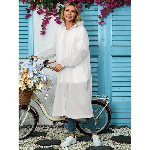 Men and Women Reusable Waterproof Jacket, Button Hooded Raincoat, unisex light weight Rainwear, Rain Coat with Poncho, EVA adult rain coat, long outdoor adult plastic rain coat.
