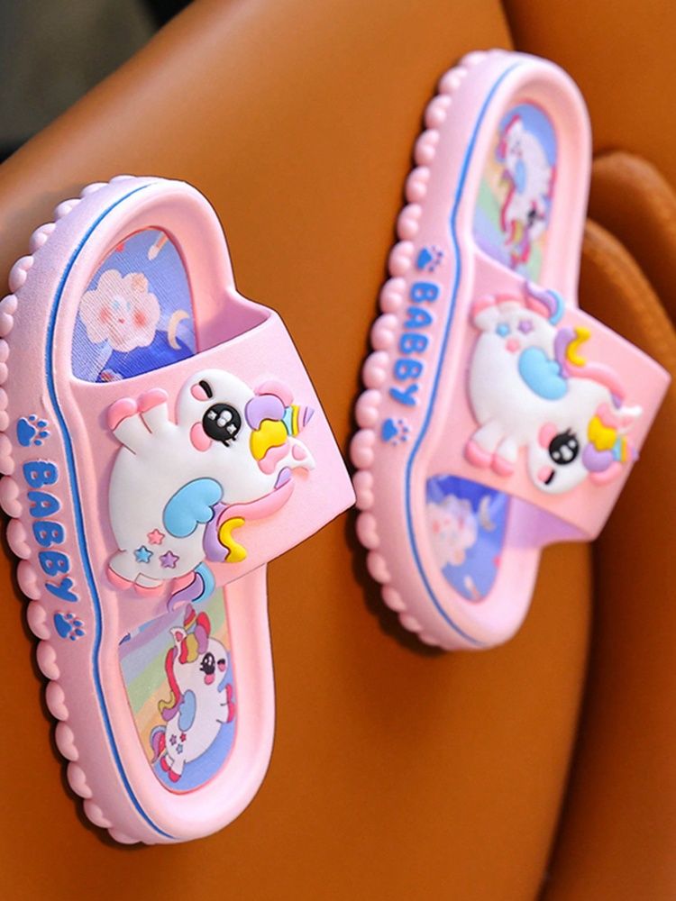 Quality Adorable Slip-on Unicorn-themed Slides for Girls, Pink and Purple