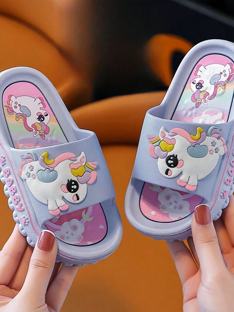 Quality Adorable Slip-on Unicorn-themed Slides for Girls, Pink and Purple