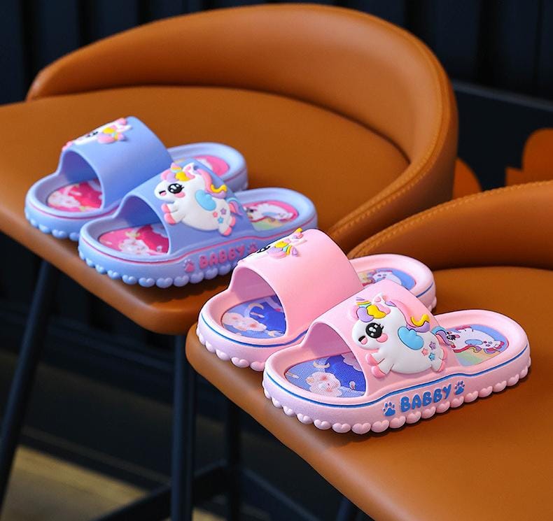 Quality Adorable Slip-on Unicorn-themed Slides for Girls, Pink and Purple