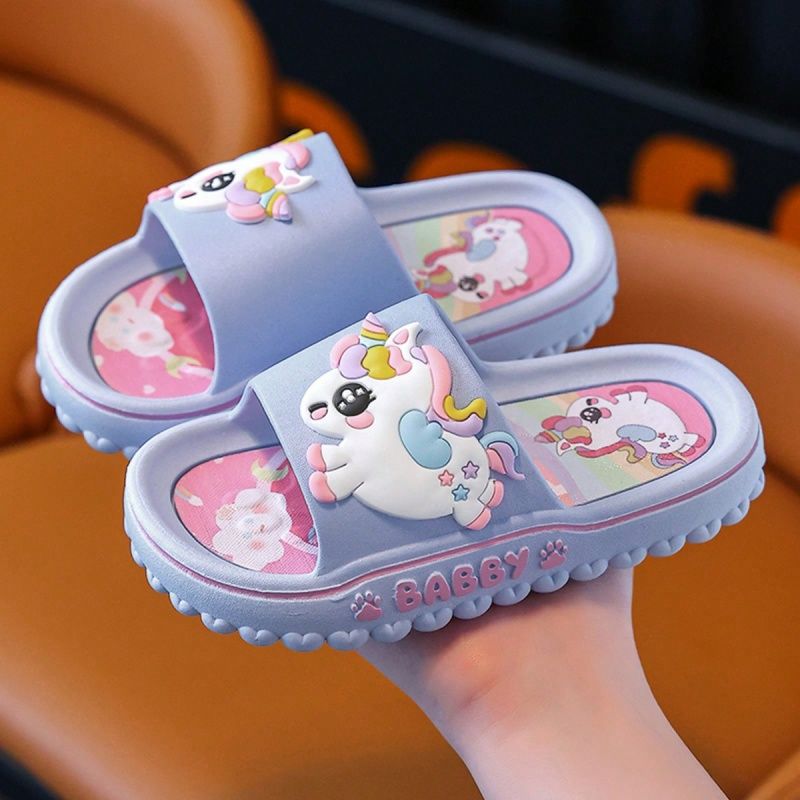 Quality Adorable Slip-on Unicorn-themed Slides for Girls, Pink and Purple