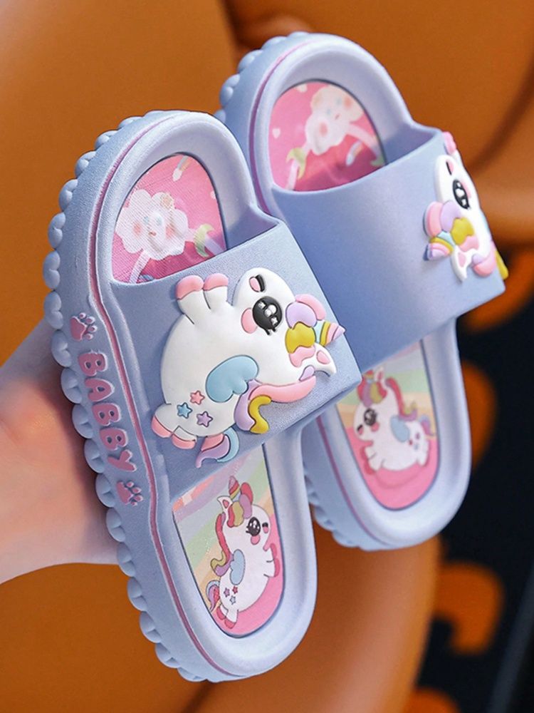 Quality Adorable Slip-on Unicorn-themed Slides for Girls, Pink and Purple