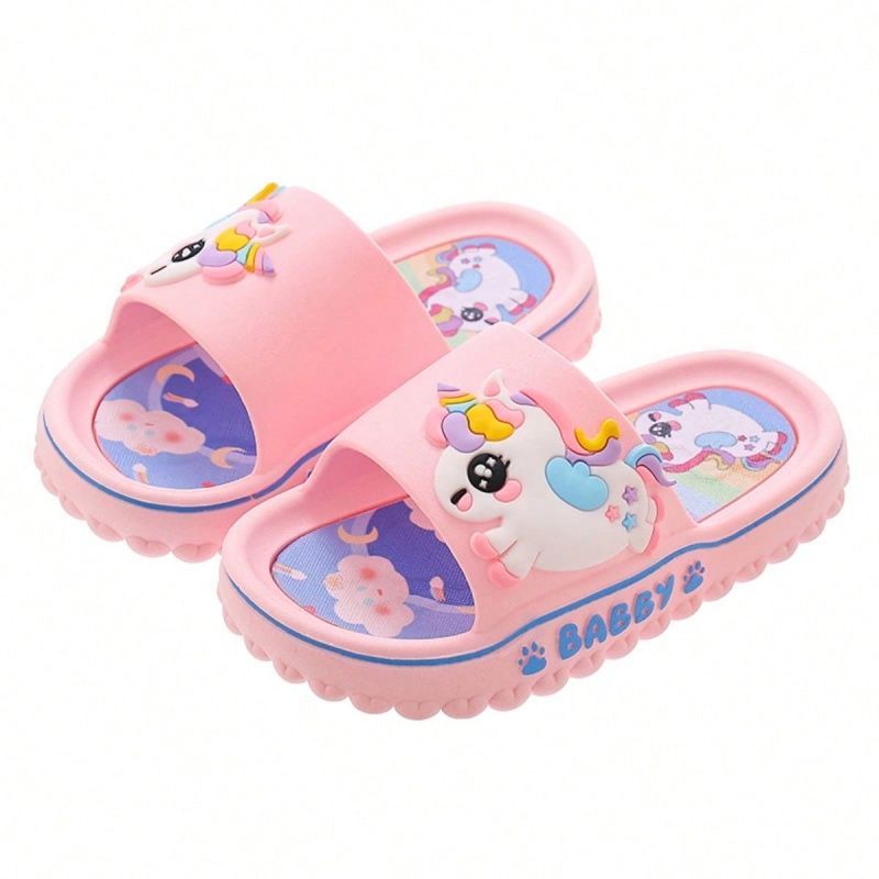 Quality Adorable Slip-on Unicorn-themed Slides for Girls, Pink and Purple