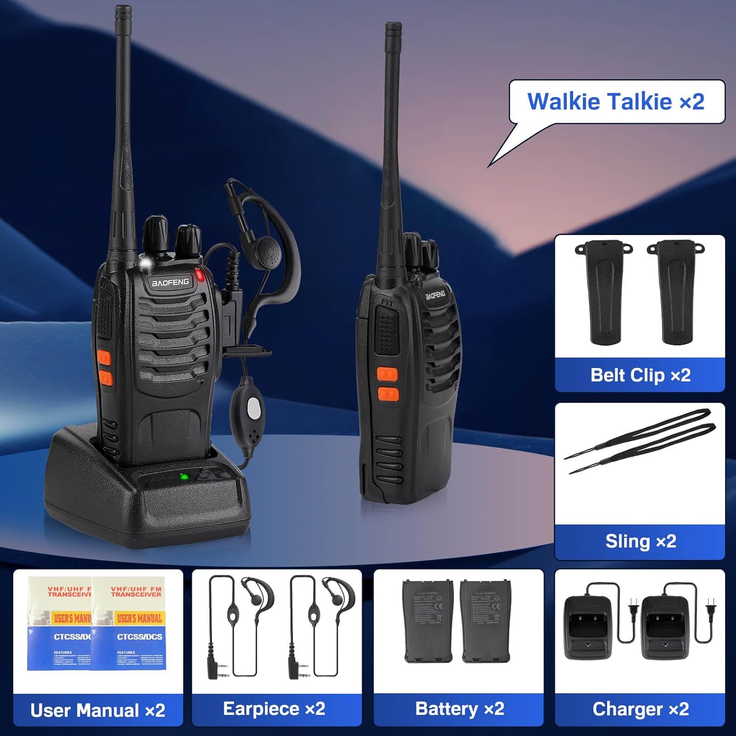 1 PAIR BaoFeng Twin Pack BF-888S UHF FM Transceiver High Illumination Flashlight Walkie Talkie Two-Way Radio