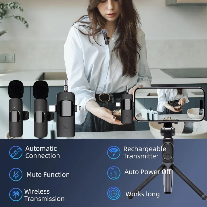 Mobile Vlogging Kit: Single Wireless Lavalier Microphone System with Compact Transmitter, Detachable Windshield, and LED Status Indicators