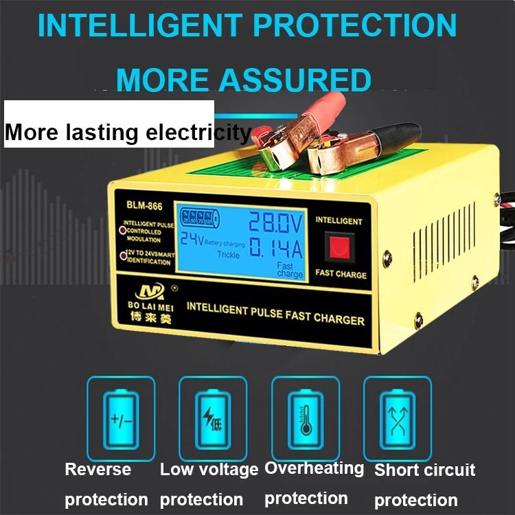 Bolaimei BLM866 Smart Battery Charger – Automatic 12V/24V Charger for Car, SUV, Truck, Motorcycle, AGM, GEL & LiFePO4 Batteries