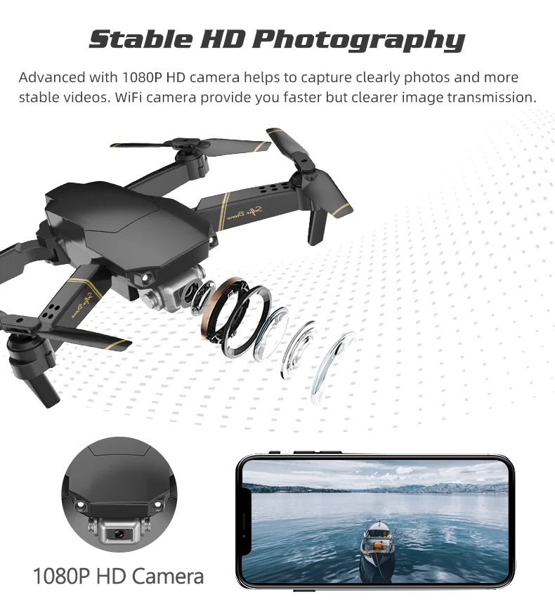Flight Drone 720P HD RC Quadcopter & Mini E58 Foldable Aircraft Toy with One-Key Takeoff and 3D Flip Functionality