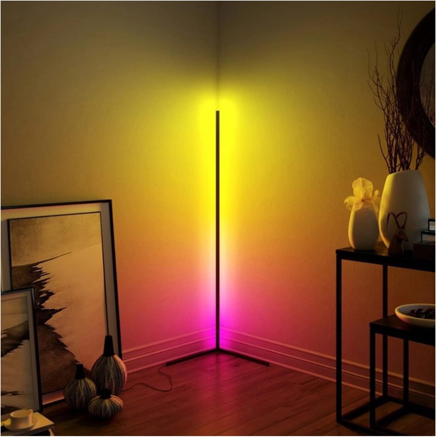 RGB LED Corner Lamp – Modern Minimalist Floor Standing Light with Remote Control & Music Sync for Mood Lighting in Bedrooms & Gaming Spaces