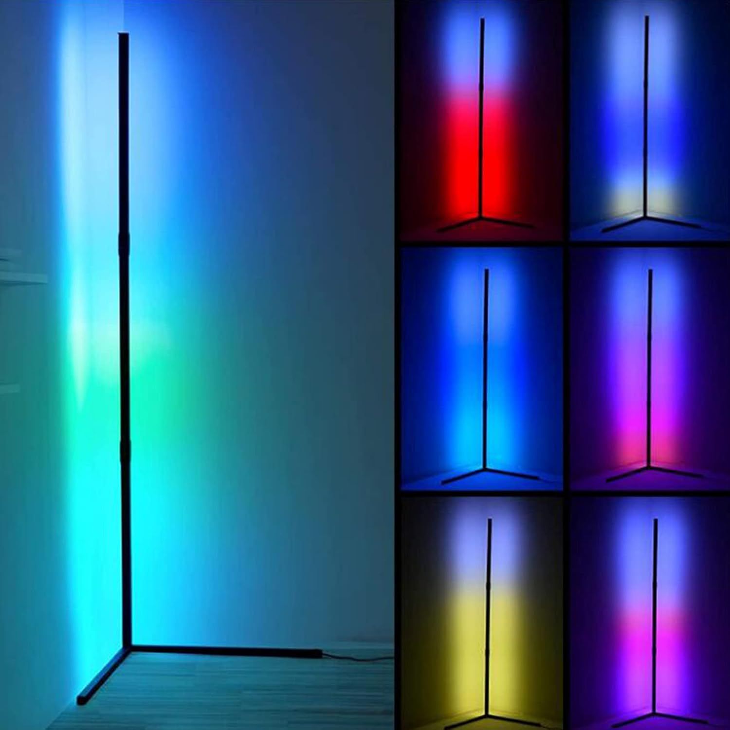 RGB LED Corner Lamp – Modern Minimalist Floor Standing Light with Remote Control & Music Sync for Mood Lighting in Bedrooms & Gaming Spaces