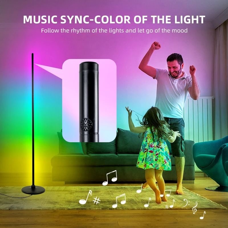 RGB LED Corner Lamp – Modern Minimalist Floor Standing Light with Remote Control & Music Sync for Mood Lighting in Bedrooms & Gaming Spaces
