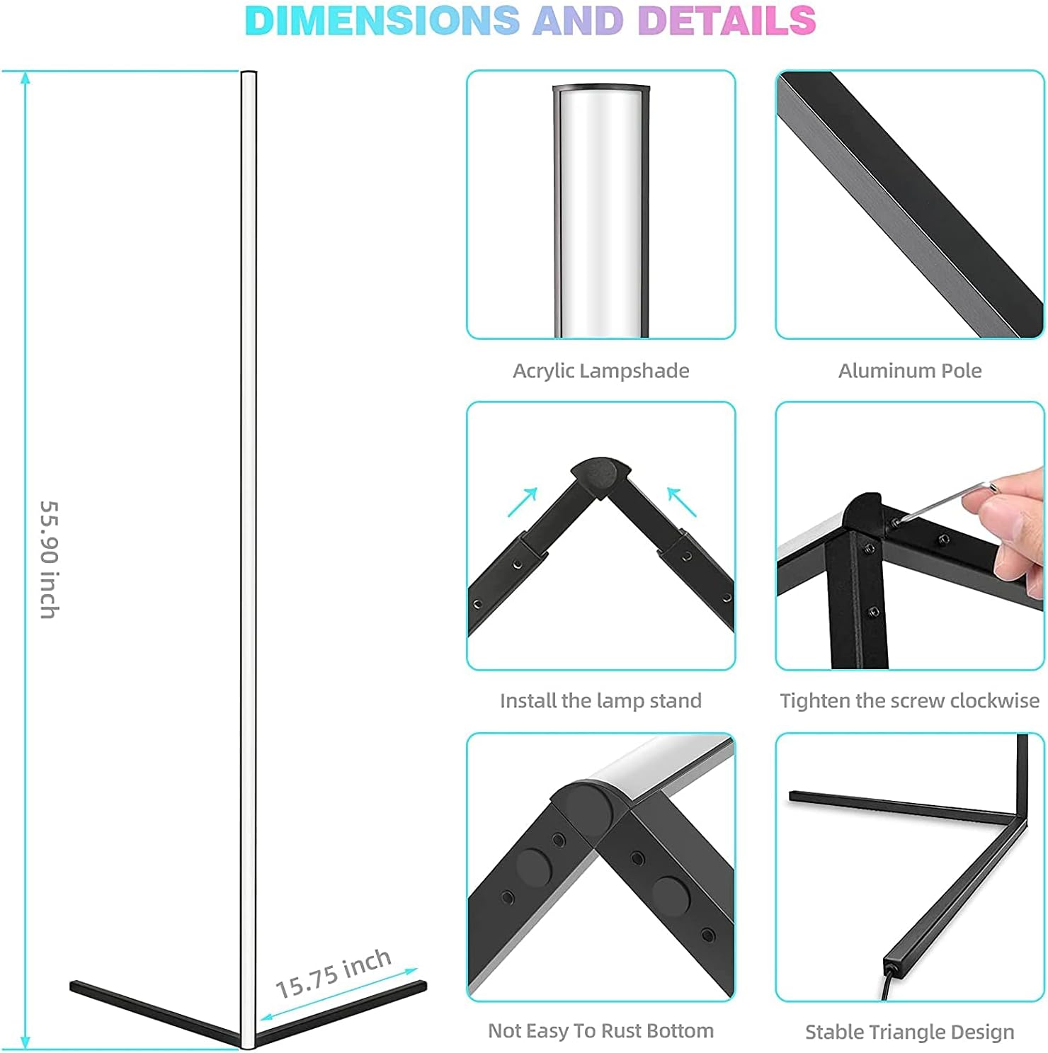 RGB LED Corner Lamp – Modern Minimalist Floor Standing Light with Remote Control & Music Sync for Mood Lighting in Bedrooms & Gaming Spaces