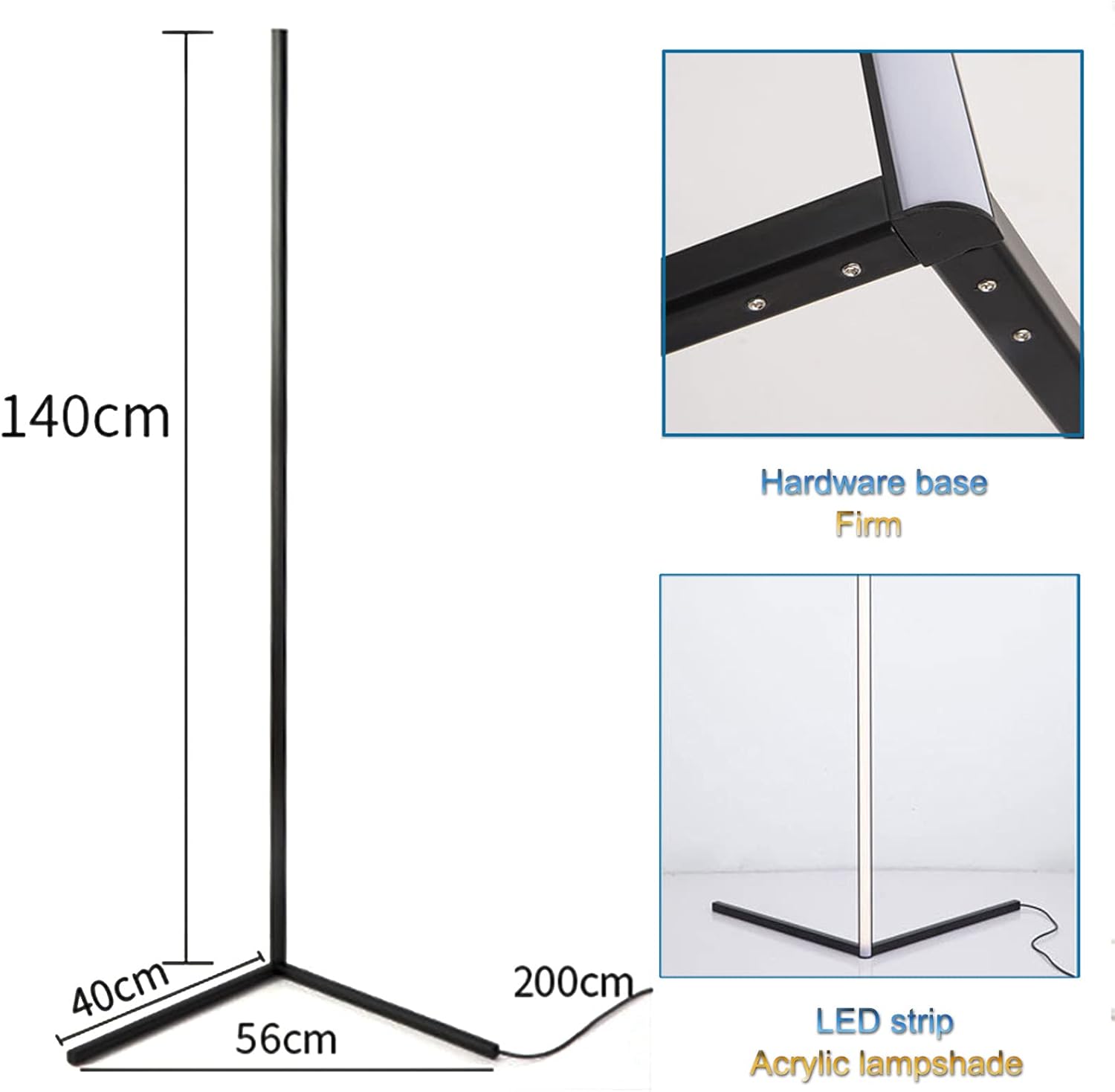 RGB LED Corner Lamp – Modern Minimalist Floor Standing Light with Remote Control & Music Sync for Mood Lighting in Bedrooms & Gaming Spaces