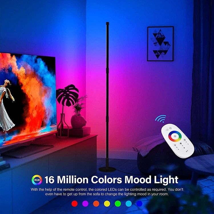RGB LED Corner Lamp – Modern Minimalist Floor Standing Light with Remote Control & Music Sync for Mood Lighting in Bedrooms & Gaming Spaces