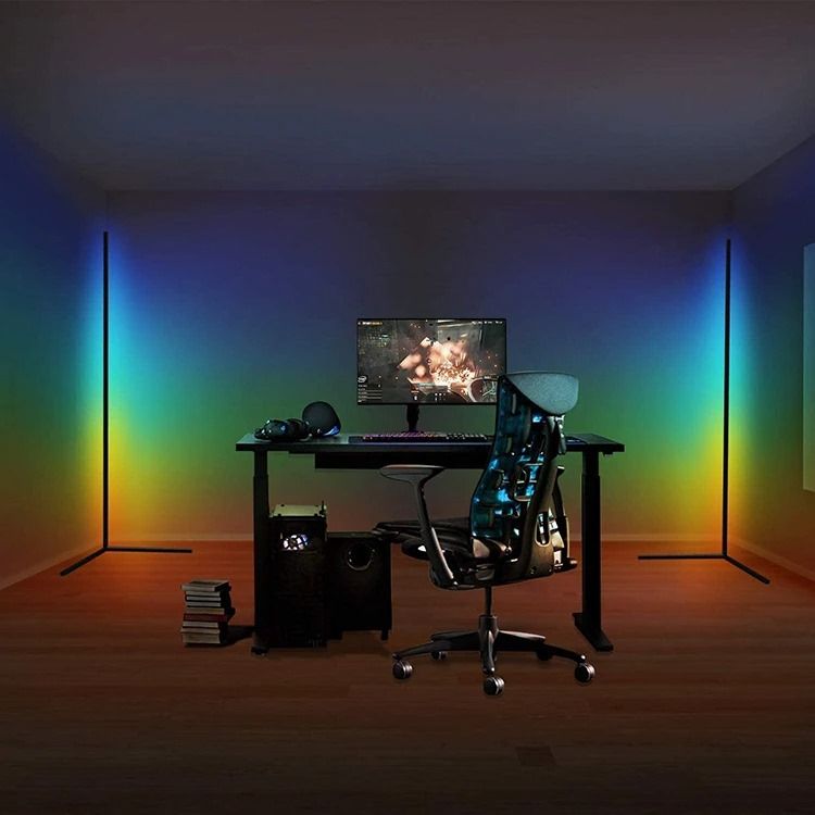 RGB LED Corner Lamp – Modern Minimalist Floor Standing Light with Remote Control & Music Sync for Mood Lighting in Bedrooms & Gaming Spaces