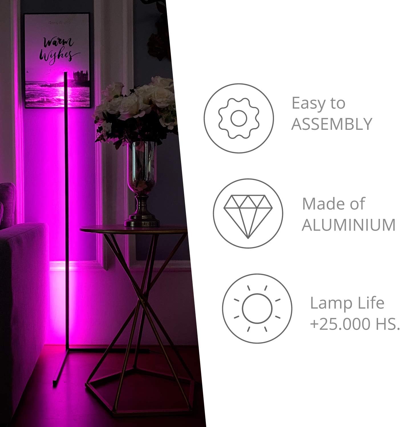 RGB LED Corner Lamp – Modern Minimalist Floor Standing Light with Remote Control & Music Sync for Mood Lighting in Bedrooms & Gaming Spaces