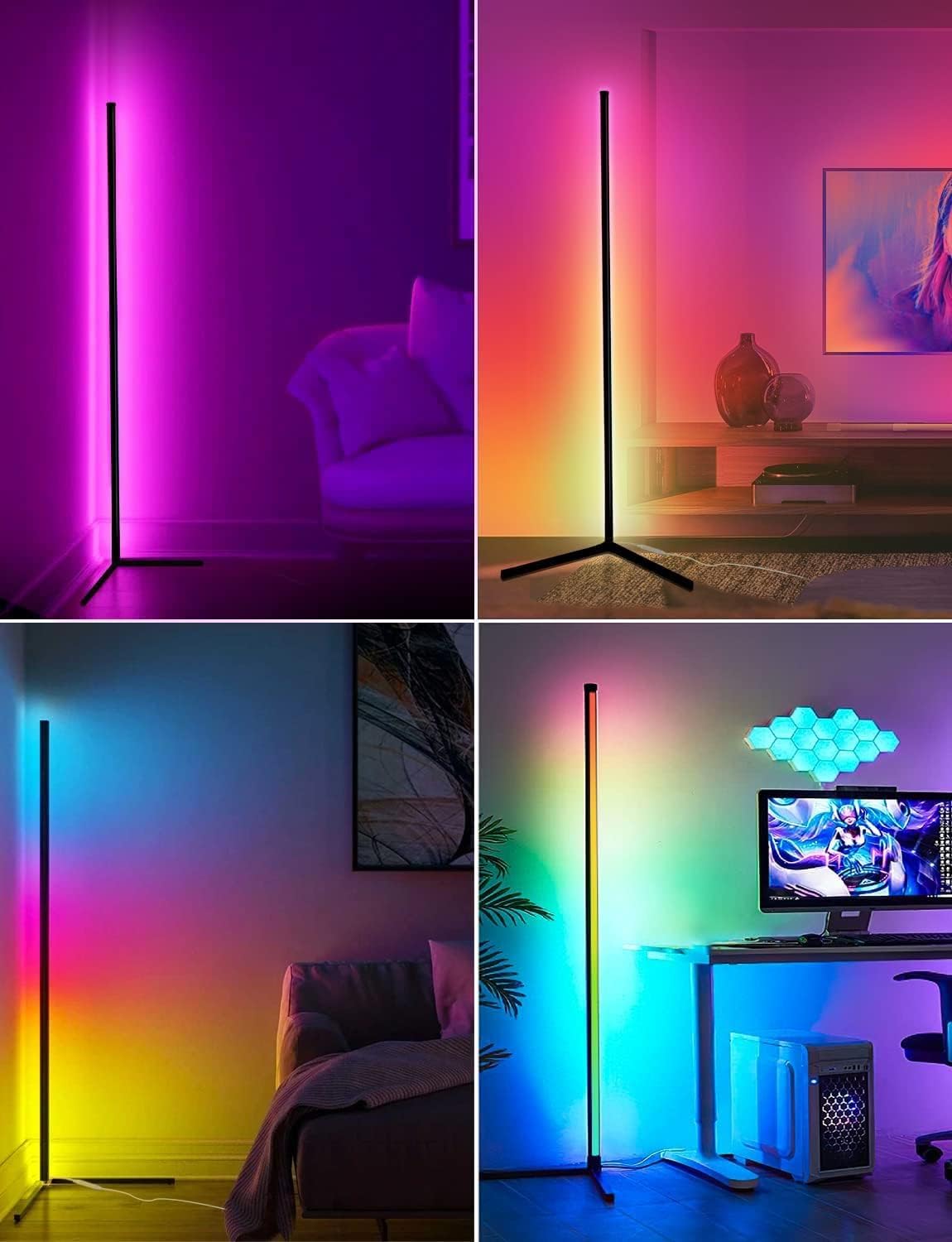 RGB LED Corner Lamp – Modern Minimalist Floor Standing Light with Remote Control & Music Sync for Mood Lighting in Bedrooms & Gaming Spaces
