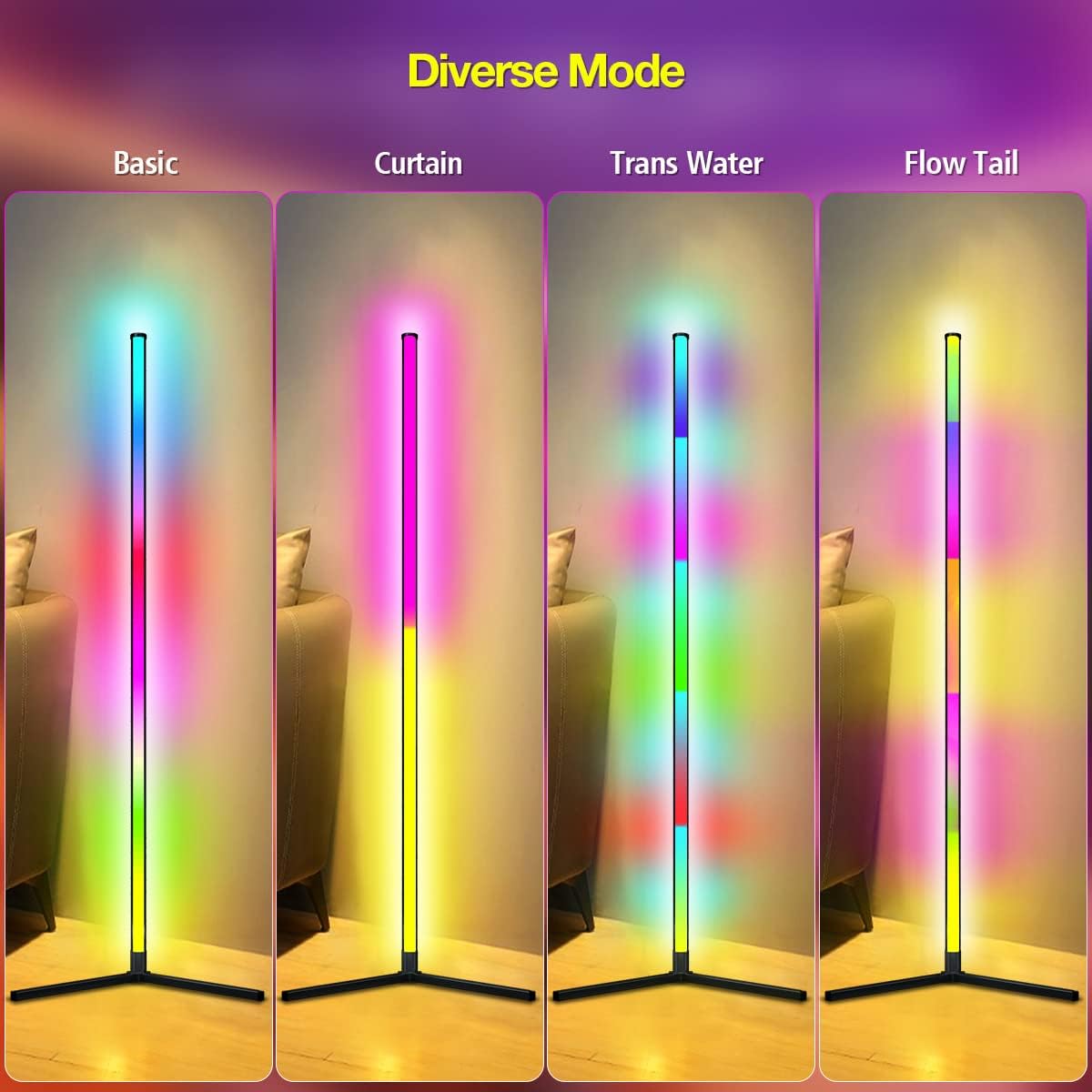RGB LED Corner Lamp – Modern Minimalist Floor Standing Light with Remote Control & Music Sync for Mood Lighting in Bedrooms & Gaming Spaces